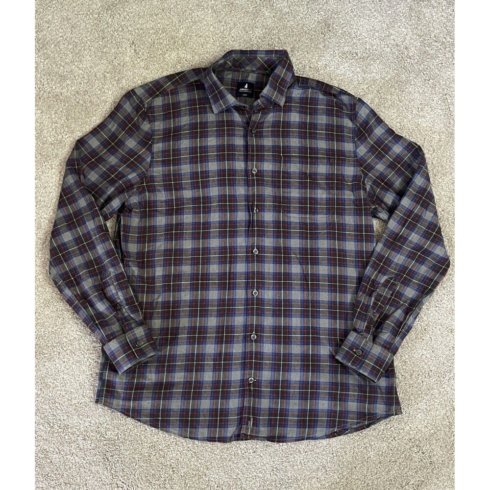 Johnnie-O Plaid Button Up Shirt Mens Large Santa Monica Charcoal Outdoor Gerrard
